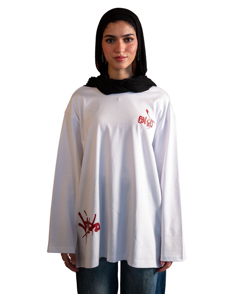 BLANCKA DOUBLE SLEEVE GRAFFITI TEE WHITE M