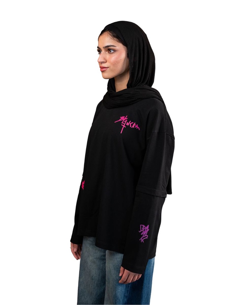 BLANCKA DOUBLE SLEEVE GRAFFITI TEE BLACK XL