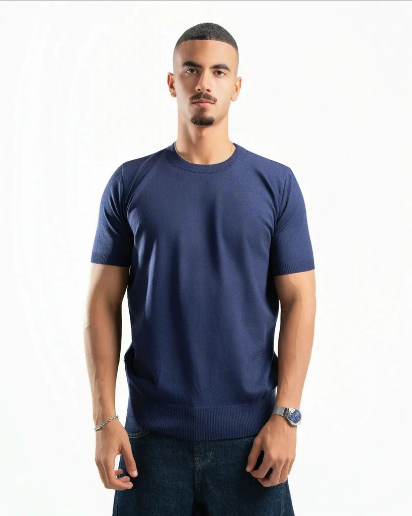 SPIRAL BASIC KNIT T-SHIRT NAVY M
