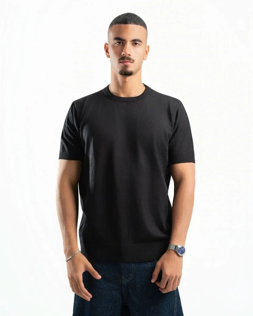 SPIRAL BASIC KNIT T-SHIRT BLACK S