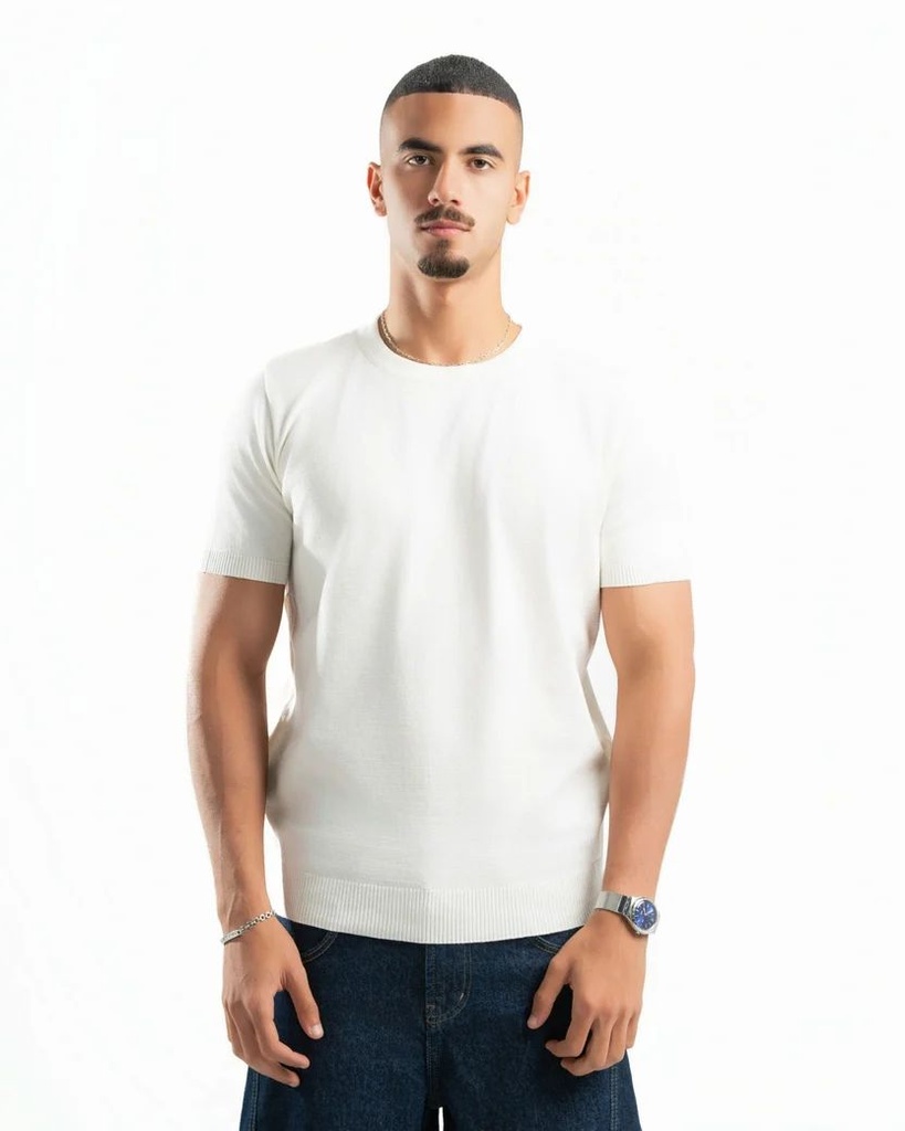SPIRAL BASIC KNIT T-SHIRT WHITE S